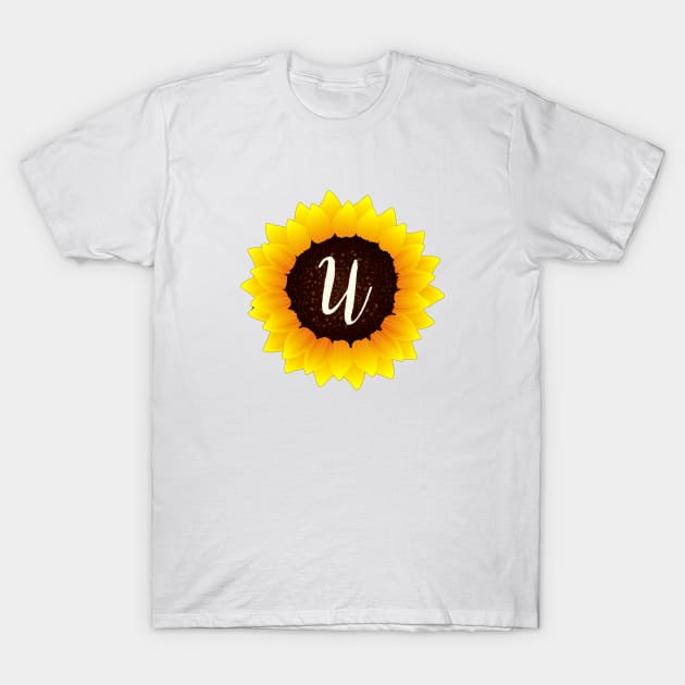 Floral Monogram U Bright Yellow Sunflower T-Shirt by floralmonogram